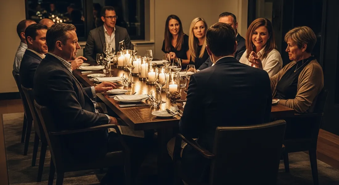Senior operators at a candlelit private dining table