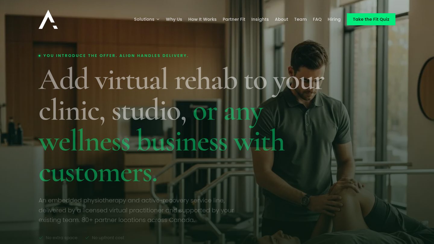 Align Wellness homepage — virtual rehab for gyms, clinics, and enterprise